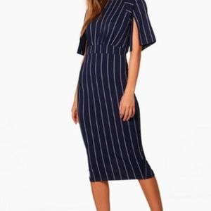 BooHoo Split Sleeve Dtriped Midi Dress